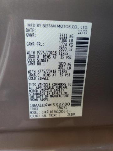 2021 NISSAN TITAN SV - 1N6AA1ED7MN533780