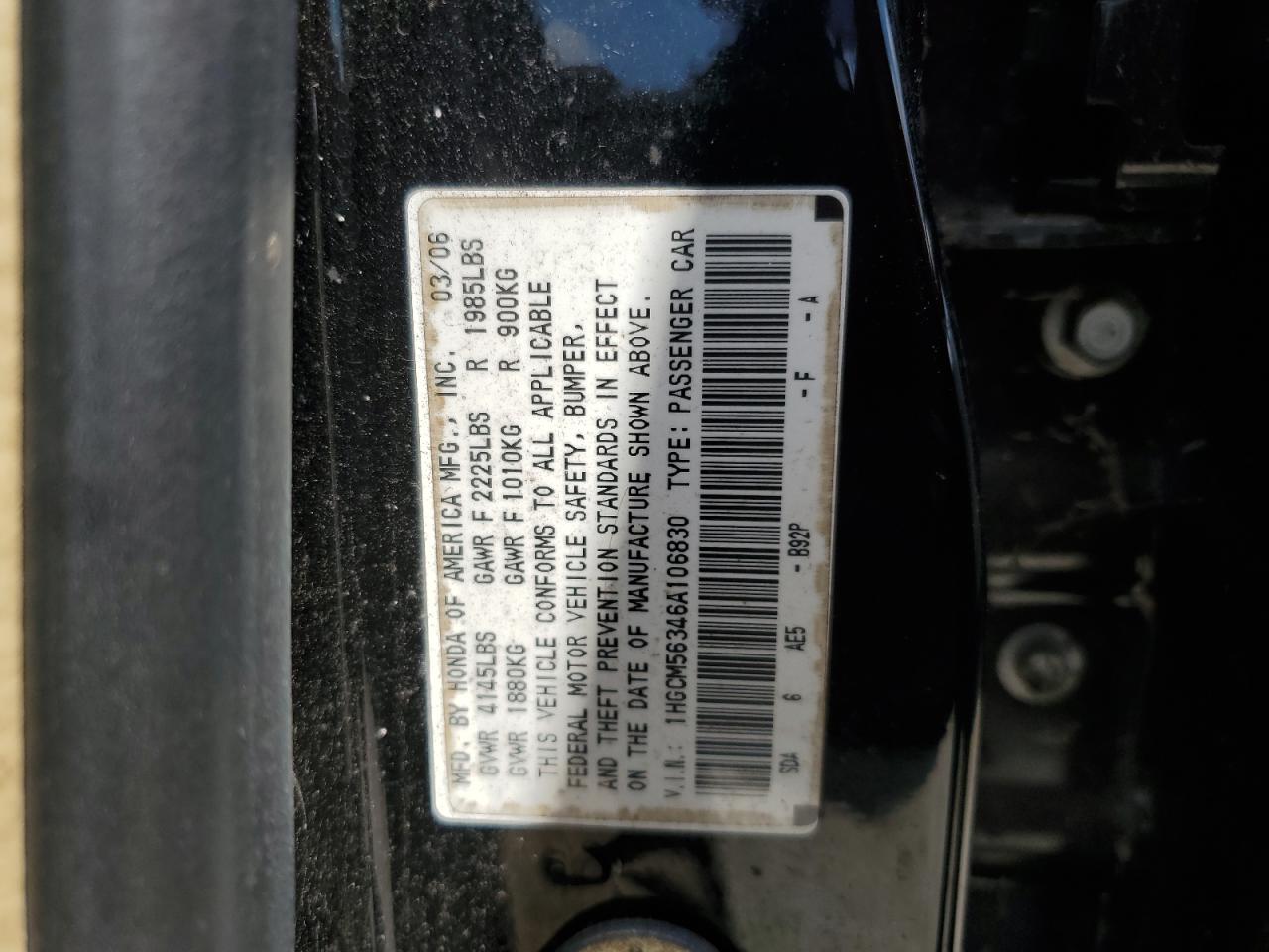 Lot #2945176695 2006 HONDA ACCORD SE