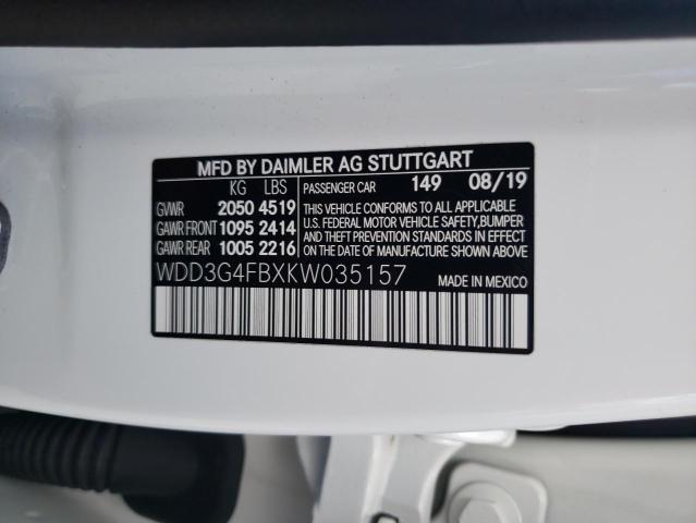 VIN WDD3G4FBXKW035157 2019 MERCEDES-BENZ A-CLASS no.12