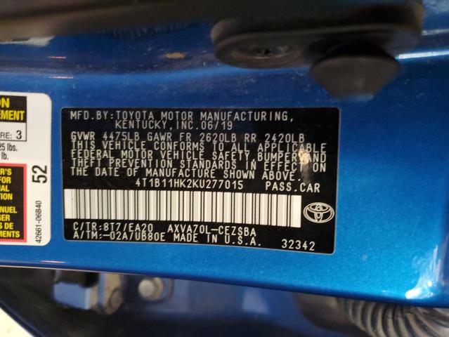 VIN 4T1B11HK2KU277015 2019 Toyota Camry, L no.12