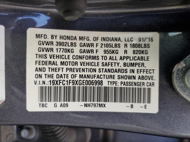 VIN 19XFC1F9XGE006998 2016 Honda Civic, Touring no.12