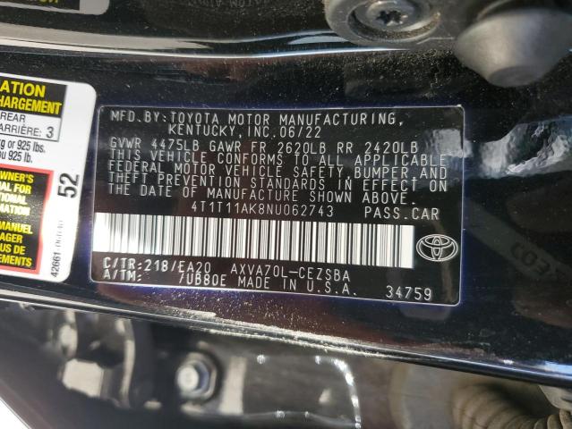 VIN 4T1T11AK8NU062743 2022 Toyota Camry, SE no.12