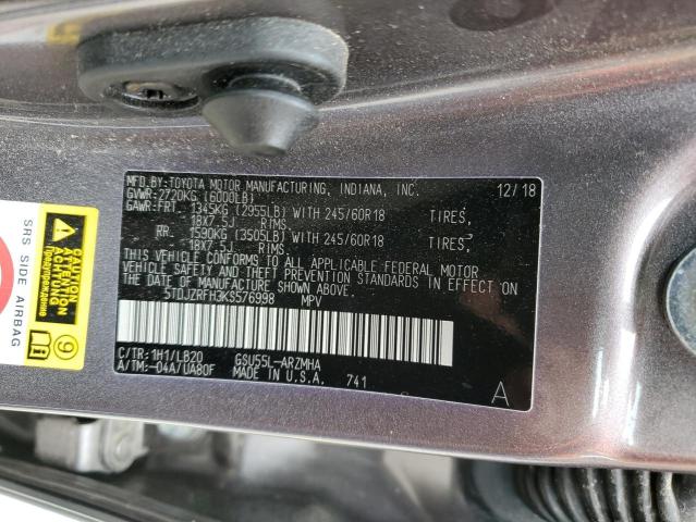 VIN 5TDJZRFH3KS576998 2019 Toyota Highlander, SE no.13