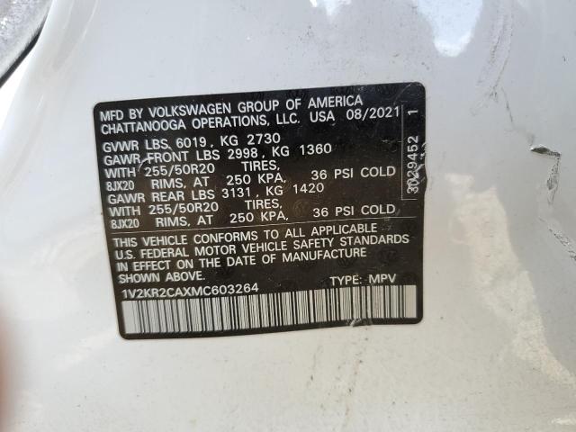 VIN 1V2KR2CAXMC603264 2021 Volkswagen Atlas, SE no.13