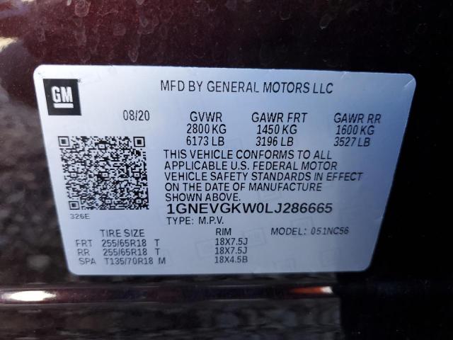 2020 CHEVROLET TRAVERSE L - 1GNEVGKW0LJ286665