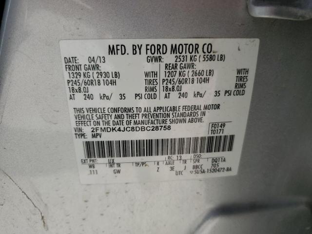 VIN 2FMDK4JC8DBC28758 2013 Ford Edge, Sel no.13