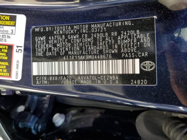 VIN 4T1R11AK9MU448676 2021 Toyota Camry, LE no.12