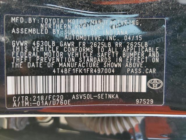 VIN 4T4BF1FK1FR497004 2015 Toyota Camry, LE no.12