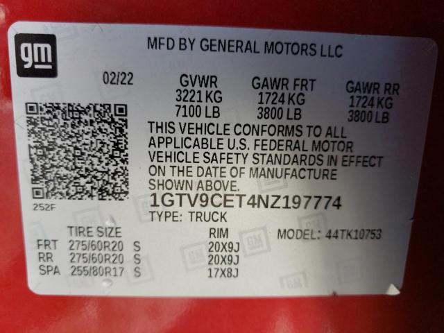 2022 GMC SIERRA LIM - 1GTV9CET4NZ197774
