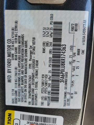 VIN 3FA6P0LU8KR174363 2019 Ford Fusion, SE no.12