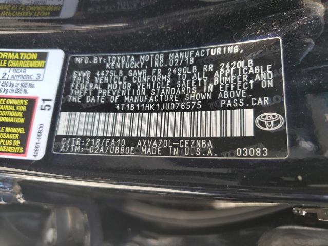 VIN 4T1B11HK1JU076575 2018 Toyota Camry, L no.12