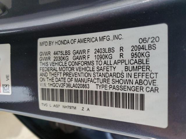 2020 HONDA ACCORD - 1HGCV2F36LA020863