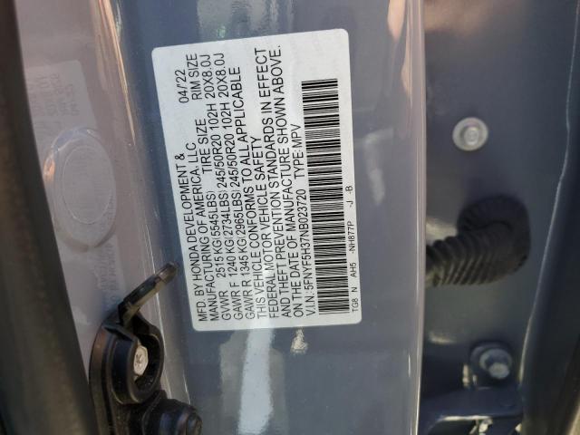 2022 HONDA PILOT SPOR - 5FNYF5H37NB023720