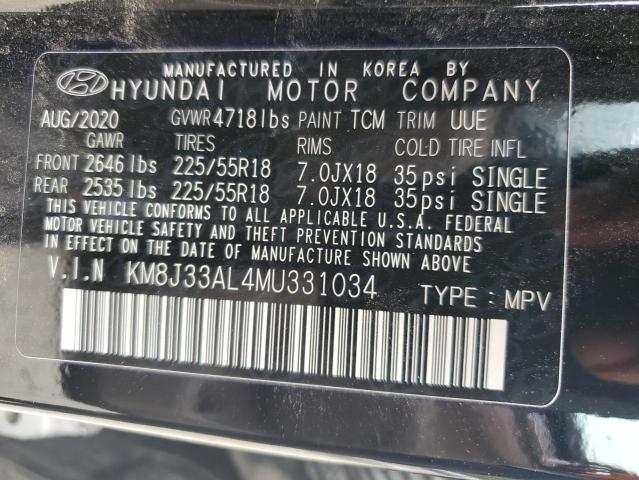 VIN KM8J33AL4MU331034 2021 Hyundai Tucson, Limited no.13