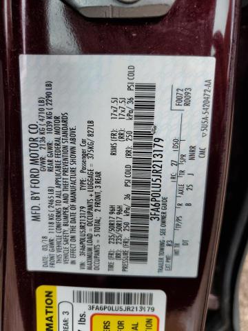 VIN 3FA6P0LU5JR213179 2018 Ford Fusion, Se Hybrid no.12