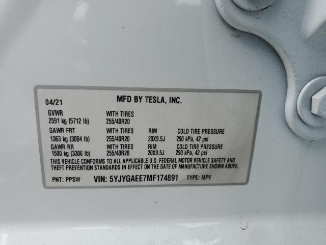 VIN 5YJYGAEE7MF174891 2021 Tesla MODEL Y no.13