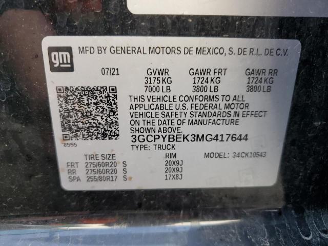 2021 CHEVROLET SILVERADO - 3GCPYBEK3MG417644