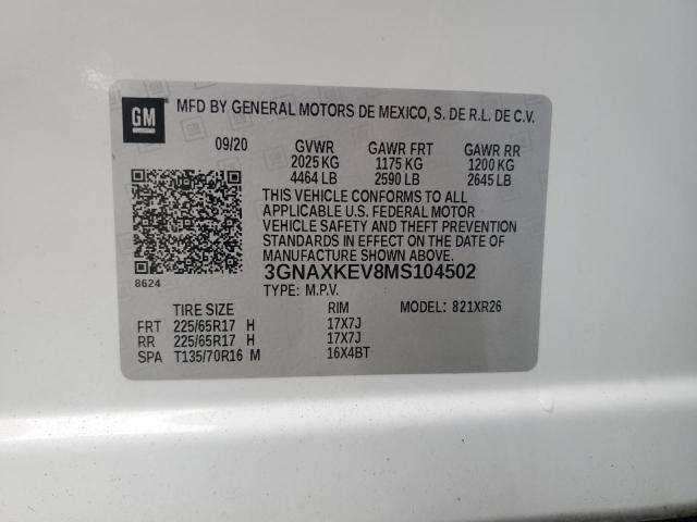 2021 CHEVROLET EQUINOX LT 3GNAXKEV8MS104502  66225474