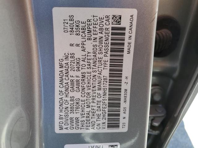 2022 HONDA CIVIC SPOR 2HGFE2F51NH517287  68187384