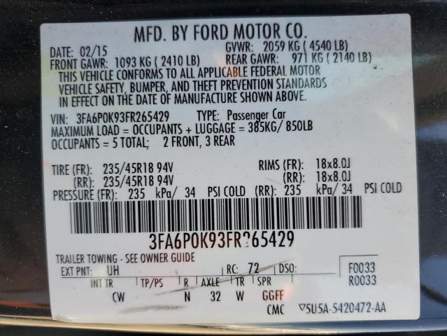 VIN 3FA6P0K93FR265429 2015 Ford Fusion, Titanium no.12