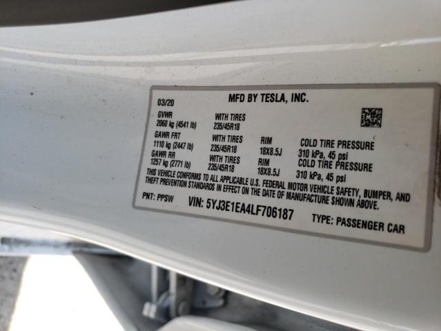 2020 TESLA MODEL 3 - 5YJ3E1EA4LF706187