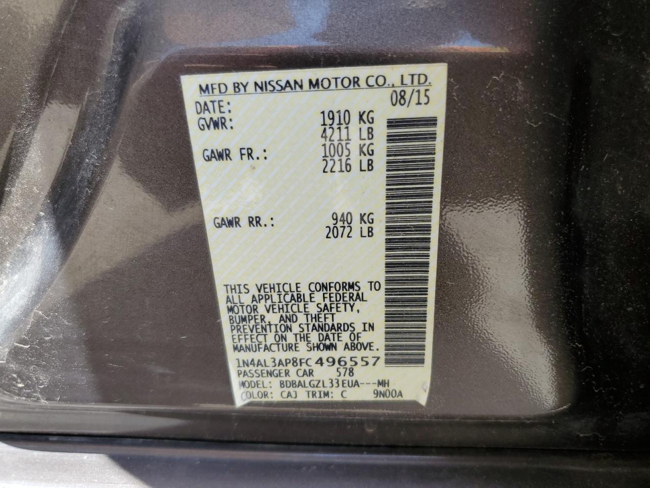 Lot #2879047944 2015 NISSAN ALTIMA 2.5