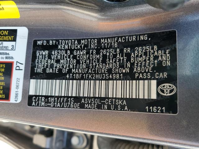 VIN 4T1BF1FK2HU354981 2017 Toyota Camry, LE no.12