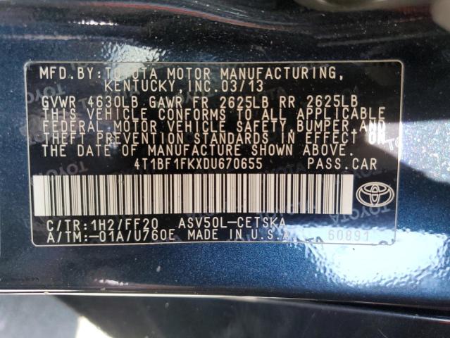 VIN 4T1BF1FKXDU670655 2013 Toyota Camry, L no.13