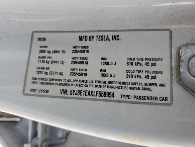 2020 TESLA MODEL 3 - 5YJ3E1EAXLF658954