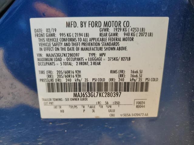 VIN MAJ6S3GL7KC280397 2019 Ford Ecosport, SE no.12