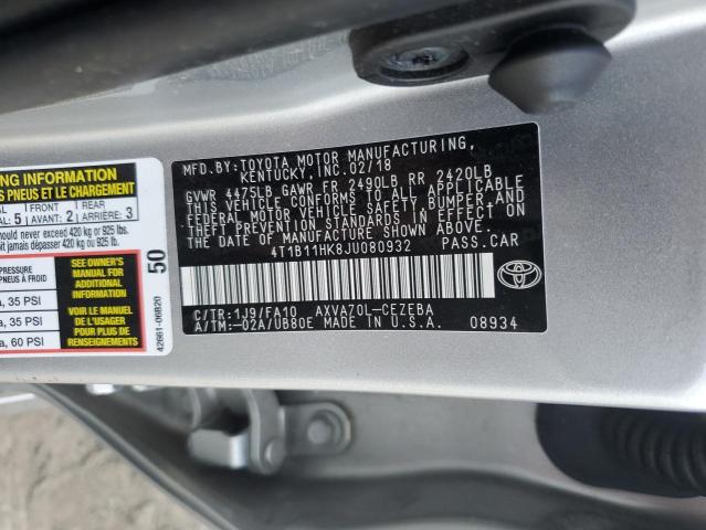 VIN 4T1B11HK8JU080932 2018 Toyota Camry, L no.12