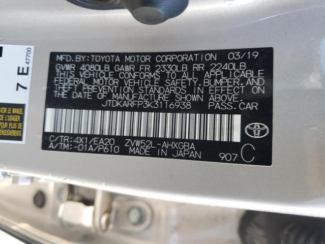 2019 TOYOTA PRIUS PRIM - JTDKARFP3K3116938