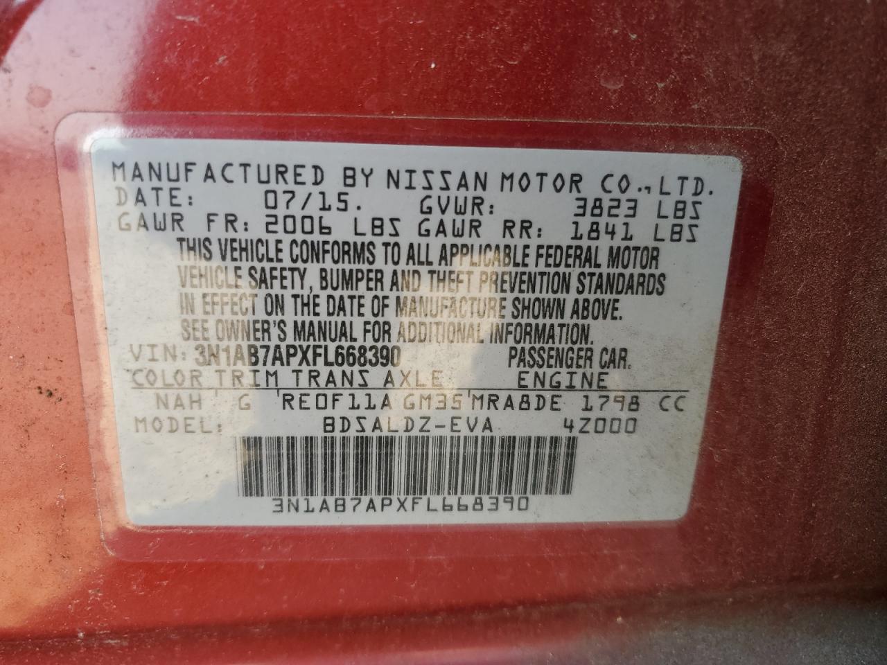 Lot #3024174817 2015 NISSAN SENTRA S