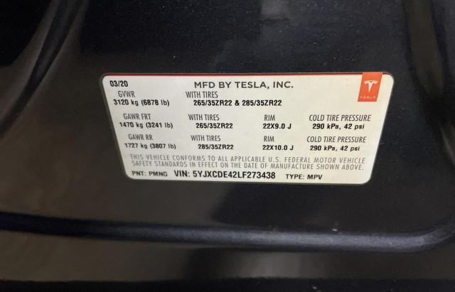 VIN 5YJXCDE42LF273438 2020 Tesla MODEL X no.10