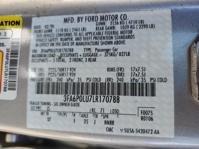 VIN 3FA6P0LU7LR170788 2020 Ford Fusion, SE no.12