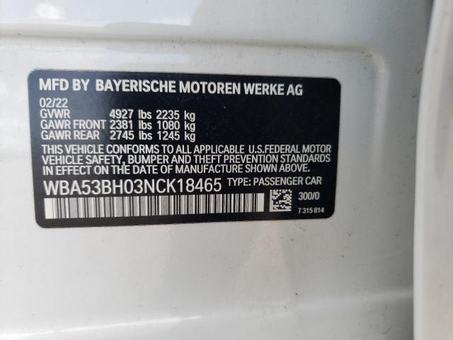 VIN WBA53BH03NCK18465 2022 BMW 5 Series, 530 I no.13