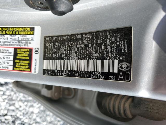 VIN 2T1BURHE2FC385237 2015 Toyota Corolla, L no.12