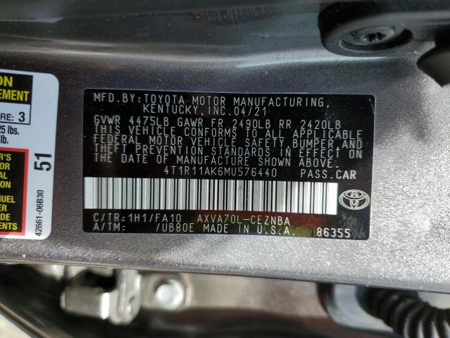 VIN 4T1R11AK6MU576440 2021 Toyota Camry, LE no.12