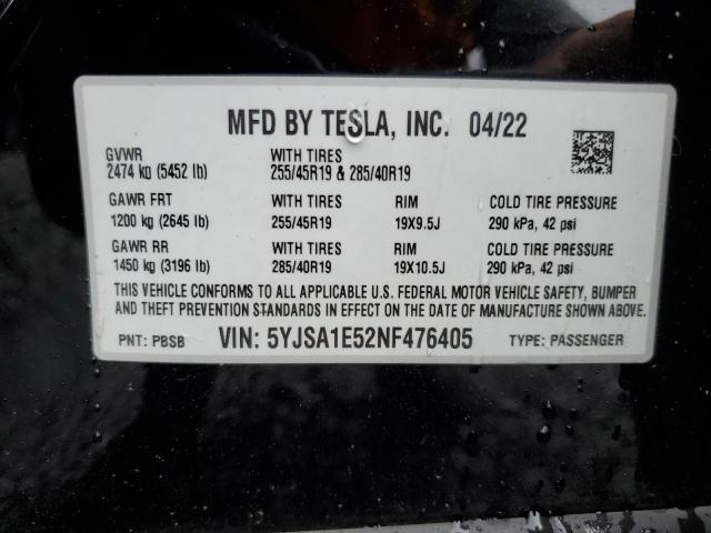 2022 TESLA MODEL S - 5YJSA1E52NF476405