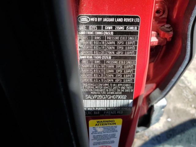 2016 LAND ROVER RANGE ROVE - SALVP2BG7GH079002