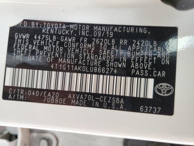 VIN 4T1G11AK0LU866274 2020 Toyota Camry, SE no.12