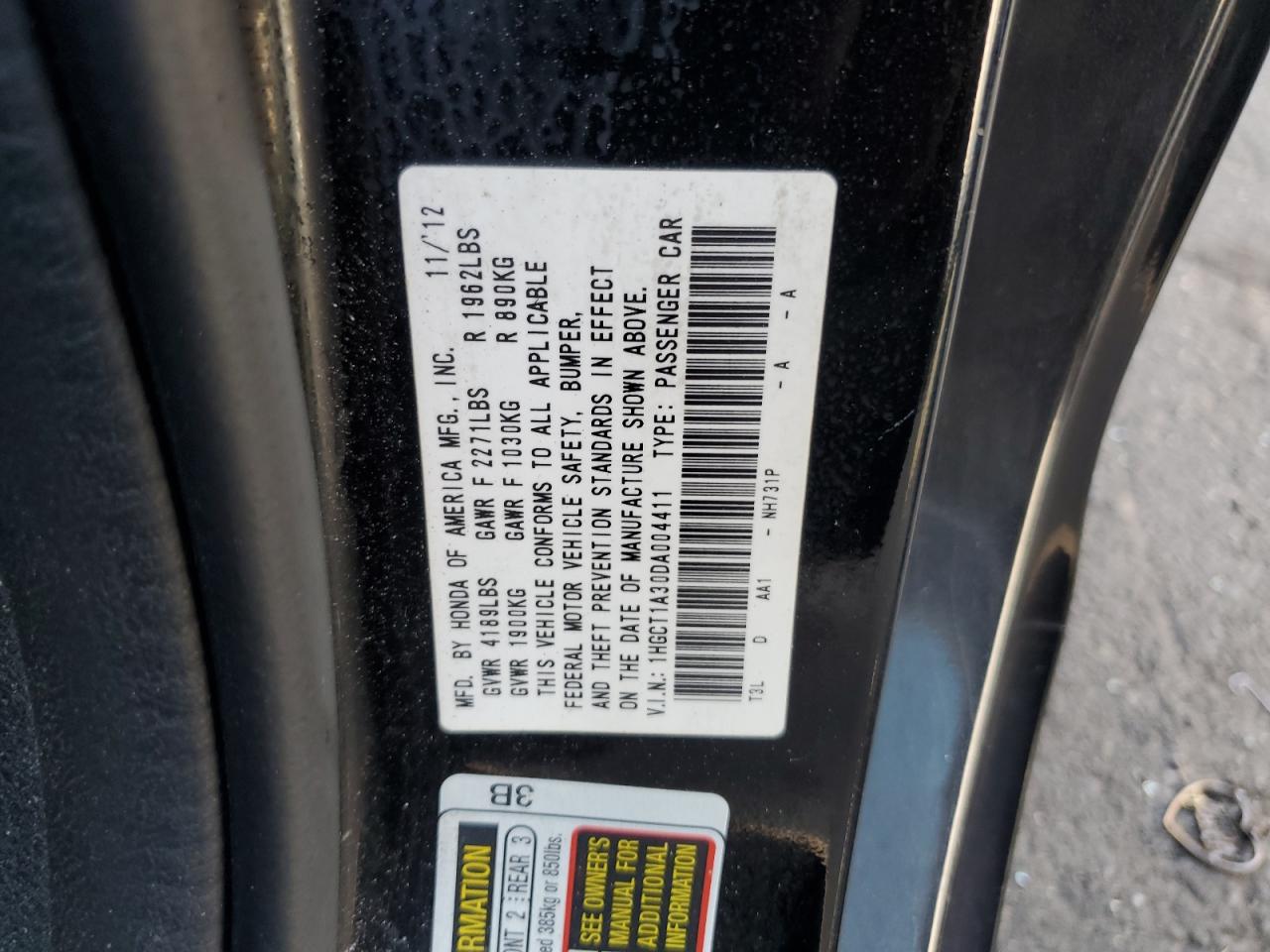 Lot #2808708707 2013 HONDA ACCORD LX-