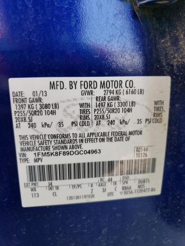 VIN 1FM5K8F89DGC04963 2013 Ford Explorer, Limited no.13