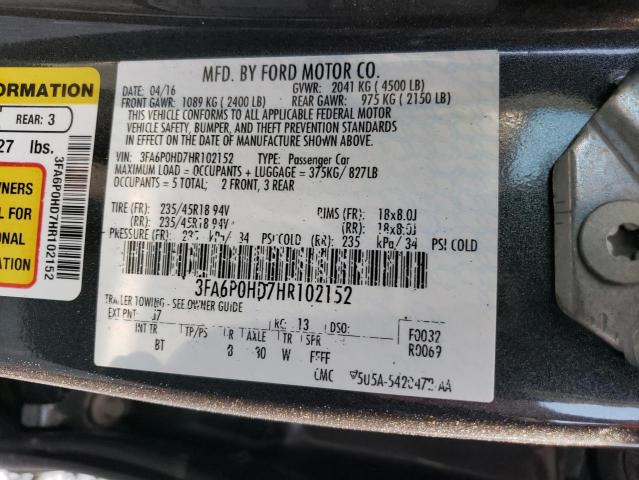 2017 FORD FUSION SE - 3FA6P0HD7HR102152