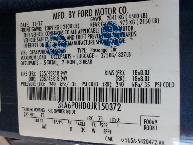 VIN 3FA6P0HD0JR150372 2018 Ford Fusion, SE no.12