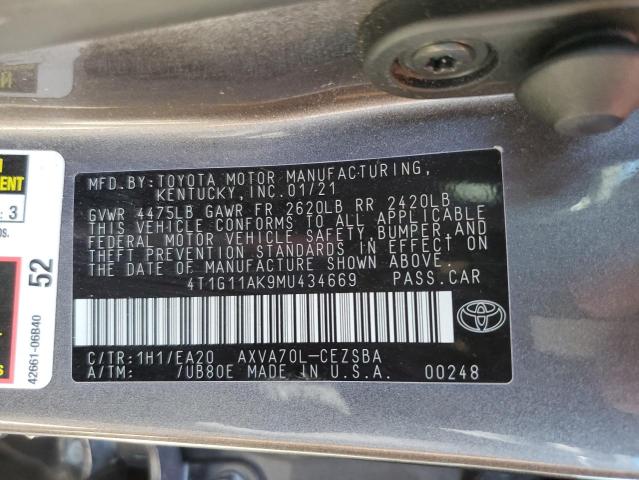 VIN 4T1G11AK9MU434669 2021 Toyota Camry, SE no.12