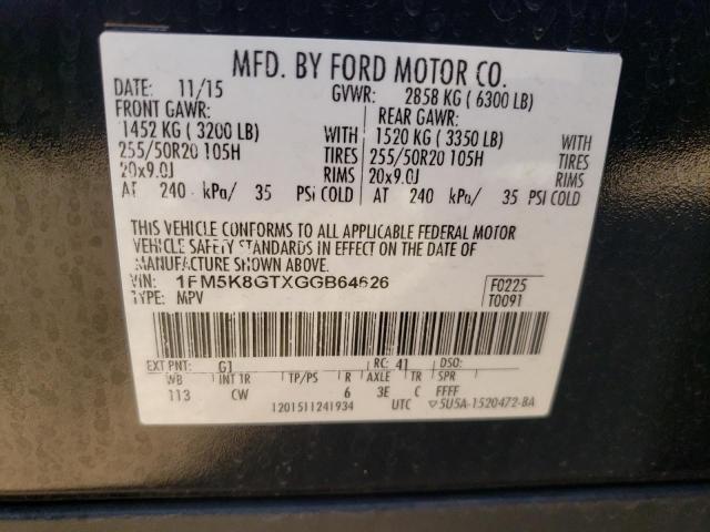 VIN 1FM5K8GTXGGB64626 2016 Ford Explorer, Sport no.12