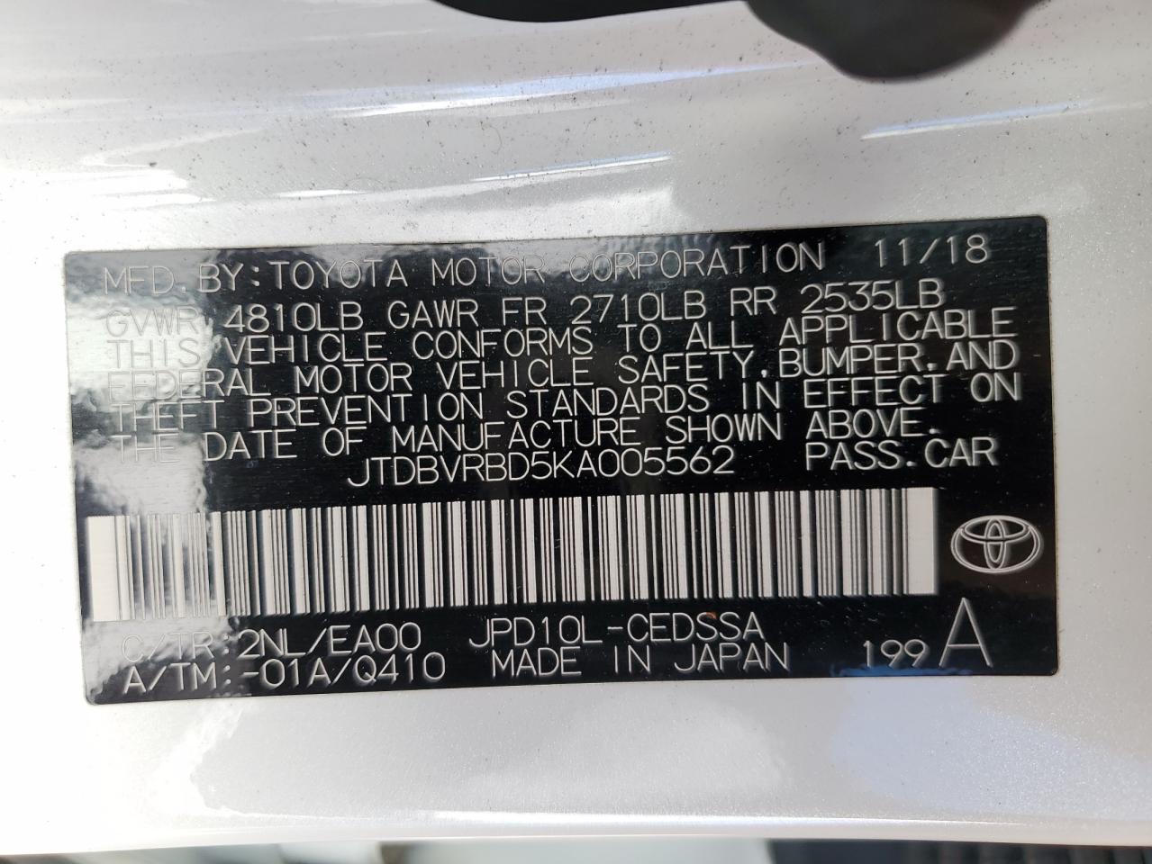 Lot #2921513743 2019 TOYOTA MIRAI