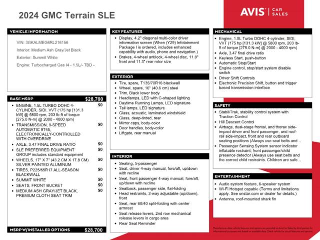2024 GMC TERRAIN SL - 3GKALMEG6RL216156