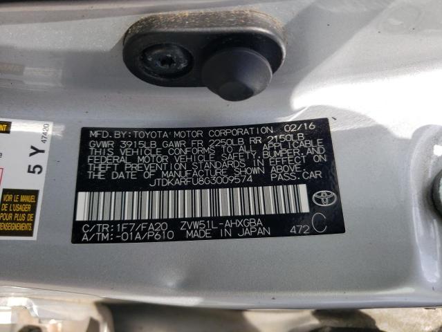 VIN JTDKARFU8G3009574 2016 Toyota Prius no.12